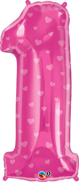 34" / 86cm Number One Pink Hearts Qualatex #16480