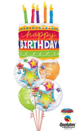 Bukiet 55 Birthday Cake & Candles Qualatex #17269 11962-2 18374-2