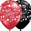11" / 28cm Valentine's Classic Hearts Asst Onyx Black & Ruby Red Qualatex #23185-1