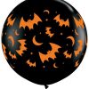 3" / 91cm Flying Bats & Moons Onyx Black Qualatex #39124-1
