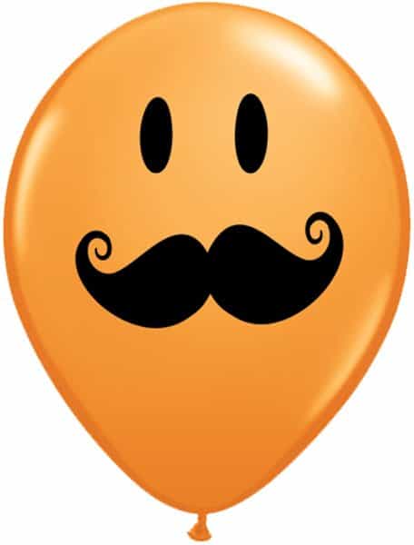 11" / 28cm Smile Face Mustache Asst Orange, Robin's Egg Blue, Wild Berry, & Lime Green Qualatex #60044-1