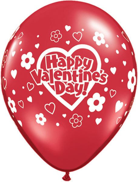 11" / 28cm Valentine"s Daisies & Dots Red Transparent Qualatex #61148-1
