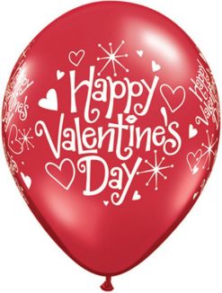 11" / 28cm 6szt Valentine's Sparkles & Hearts Ruby Red Qualatex #91851