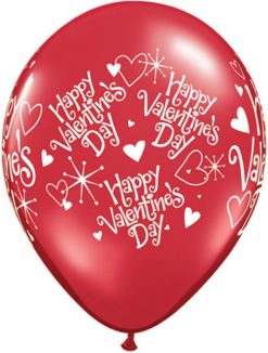 11" / 28cm 6szt Valentine's Sparkles & Hearts Ruby Red Qualatex #91851