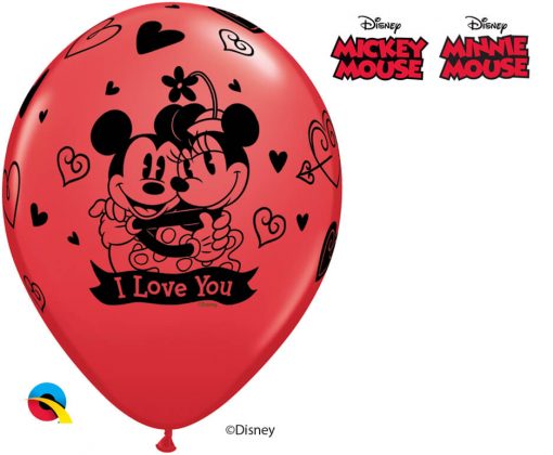 11" / 28cm Disney Mickey & Minnie I Love You Asst of Red, Rose Qualatex #23186-1