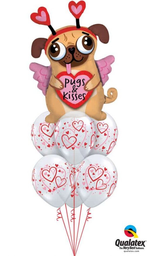 Bukiet 786 Pugs & Kisses Hearts Qualatex #78533 40295-6