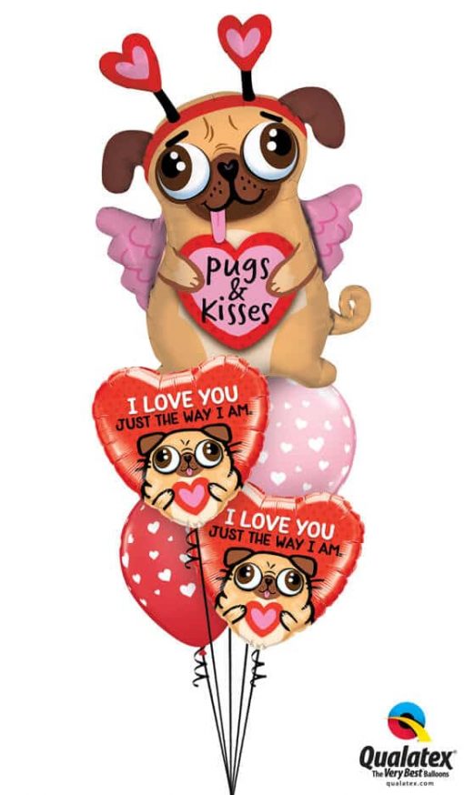 Bukiet 830 Pugs & Kisses Puppy Love Qualatex #78533 78551-2 85713-2