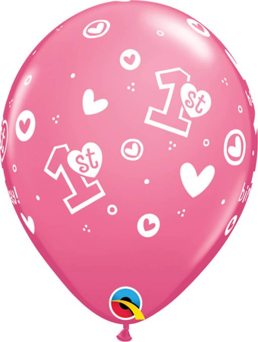 11" / 28cm 1st Birthday Circle Hearts - Girl Pink Qualatex #41185-1