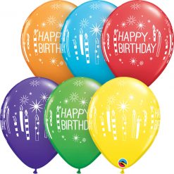 11" / 28cm Birthday Candles & Starbursts Bright Rainbow Asst Qualatex #52963-1