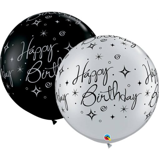30" / 76cm Birthday Sparkles & Swirls-A-Round Asst. of Silver, Onyx Black Qualatex #53476-1