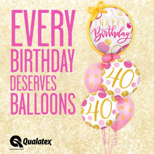 22" / 56cm Birthday Pink & Gold Dots Qualatex #87745