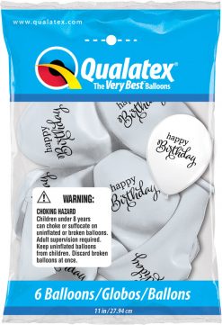 11" / 28cm 6szt Simply Happy Birthday White Qualatex #91141