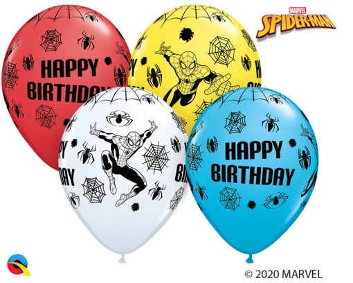 11" / 28cm MARVEL'S Spider-Man Birthday Asst of Red, White, Yellow, Robin's Egg Blue Qualatex #18672-1