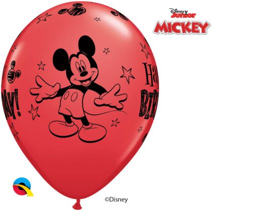 11" / 28cm Disney Mickey Mouse Birthday Asst of Red, Pale Blue, Yellow Qualatex #18704-1