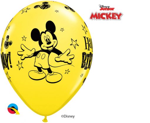 11" / 28cm Disney Mickey Mouse Birthday Asst of Red, Pale Blue, Yellow Qualatex #18704-1