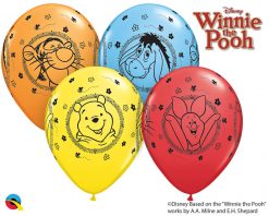11" / 28cm Winnie The Pooh Characters Asst of Red, Pale Blue, Yellow, Orange Qualatex #18710-1