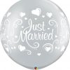 30" / 76cm Just Married Hearts Silver Qualatex #18841-1