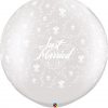 30" / 76cm Just Married Flowers-A-Round Pearl White Qualatex #29208-1