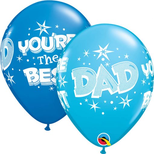 11" / 28cm Dad You're The Best Starbursts Asst of Dark Blue, Robin's Egg Blue Qualatex #41690-1