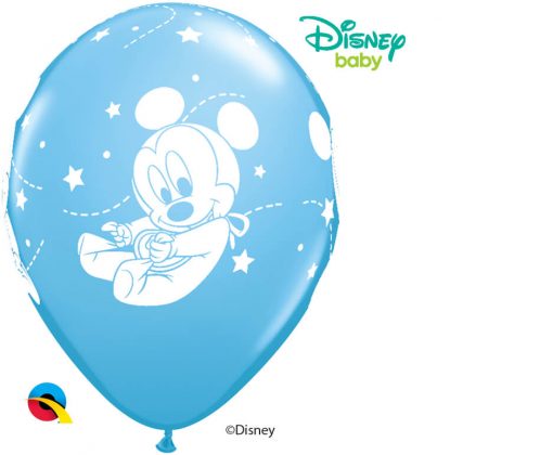 11" / 28cm Disney Mickey Mouse Baby Stars Asst of Pale Blue, Robin's Egg Blue Qualatex #42839-1
