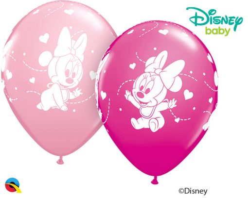 11" / 28cm Disney Minnie Mouse Baby Hearts Asst of Wild Berry, Pink Qualatex #42843-1