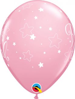 11" / 28cm 6szt Baby Girl Stars Pink Qualatex #43003