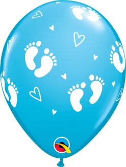 11" / 28cm Baby Footprints & Hearts Robin's Egg Blue Qualatex #44794-1