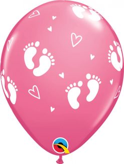 11" / 28cm 6szt Baby Footprints & Hearts Rose Qualatex #45651