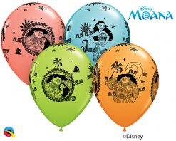 11" / 28cm Disney Moana & Maui Asst of Coral, Lime Green, Caribbean Blue, Orange Qualatex #48724-1