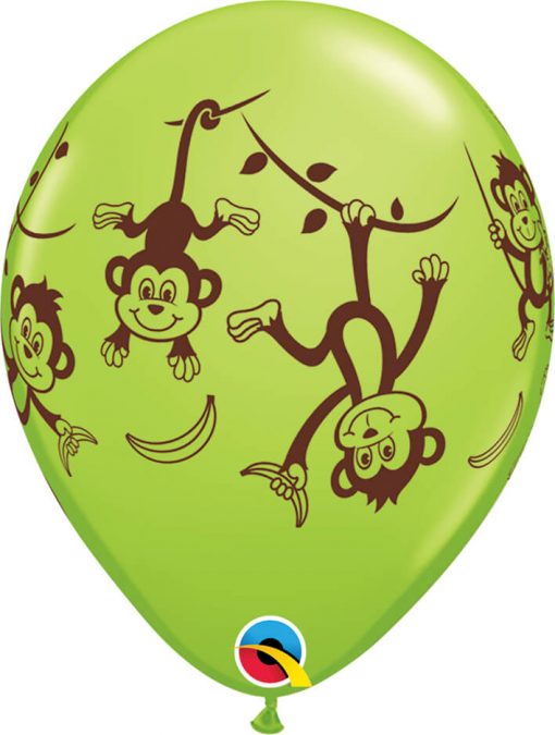 11" / 28cm Mischievous Monkeys Asst of Lime Green, Yellow, Orange, Robin's Egg Blue Qualatex #49276-1
