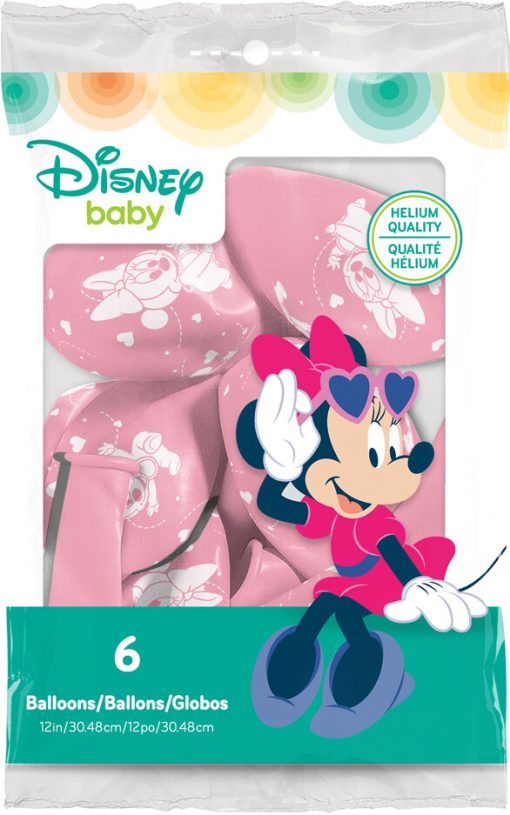 12" / 30cm 6szt Disney Baby Minnie Hearts Pink Qualatex #53548