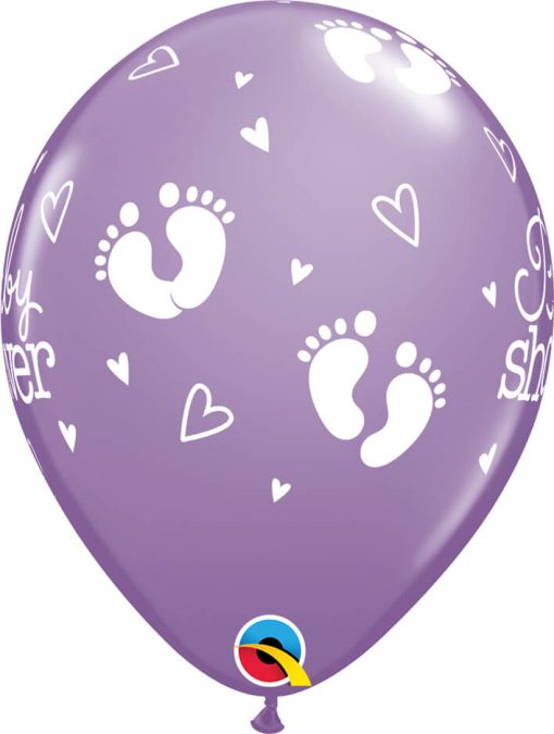 11" / 28cm Baby Shower Footprints & Hearts Pastel Asst Qualatex #54163-1