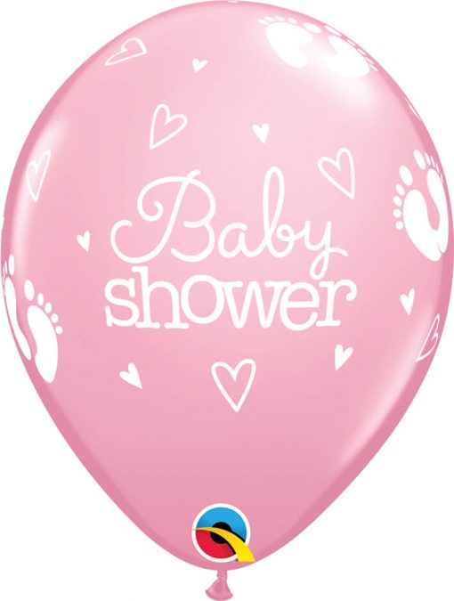 11" / 28cm Baby Shower Footprints & Hearts Pink Qualatex #58370-1
