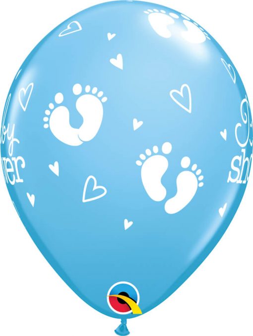 11" / 28cm Baby Shower Footprints & Hearts Pale Blue Qualatex #58371-1