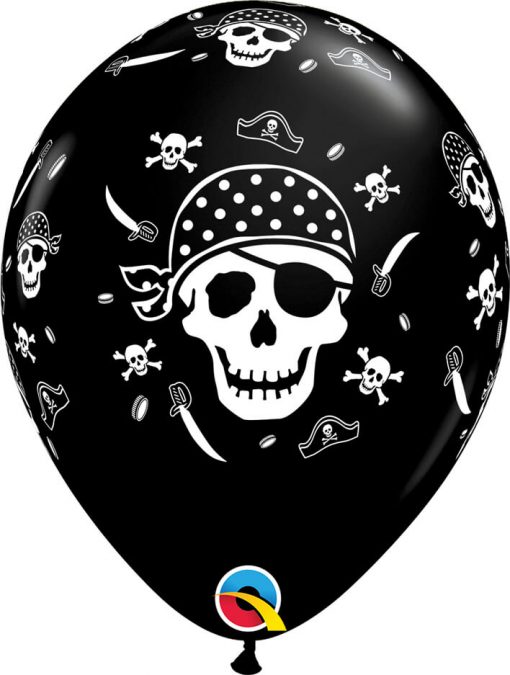 11" / 28cm Pirate Skull & Cross Bones Onyx Black Qualatex #60752-1