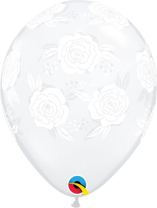 11" / 28cm Roses In Bloom Diamond Clear Qualatex #85640-1