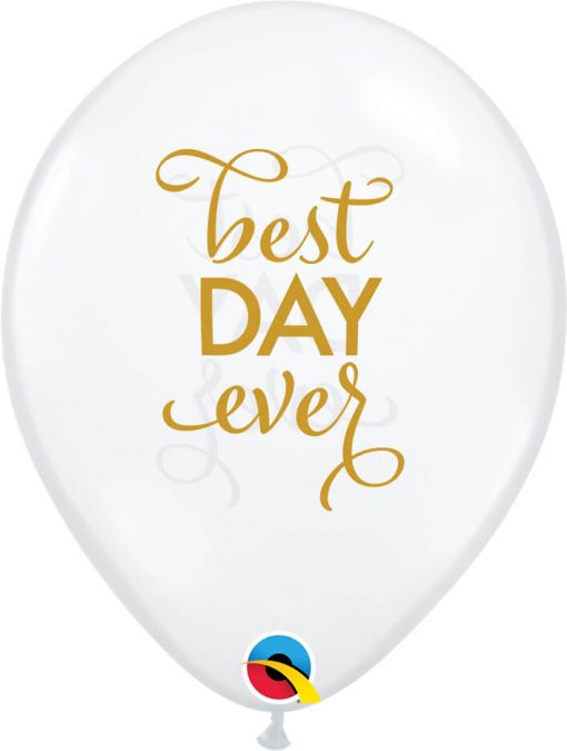 11" / 28cm Simply Best Day Ever Diamond Clear w/Gold Ink Qualatex #91019-1
