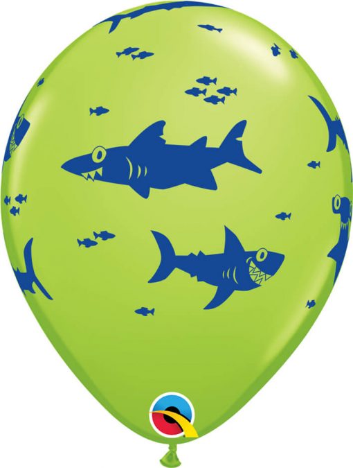 11" / 28cm Fun Sharks! Asst of Lime Green, Orange, Robin's Egg Blue Qualatex #98221-1