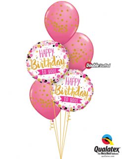 Bukiet 1023 Pink & Gold Birthday Dots Qualatex #49170-2 56844-2 43791-2