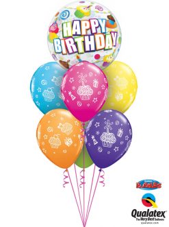 Bukiet 1077 Colorful Birthday Cupcakes & Candles Qualatex #30799 31227-6