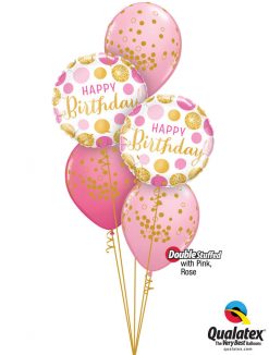 Bukiet 1187 Happy Birthday Glittering Polka Dots Qualatex #49164-2 56844-3 43766-2 43791