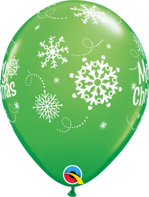 11" / 28cm Merry Christmas Snowflakes Asst of Red, Spring Green, Robin's Egg Blue Qualatex #55239-1