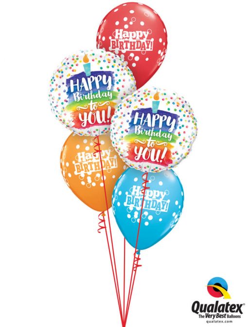 Bukiet 1147 Rainbow Cake & Dots Birthday Qualatex #57298-2 52962-3
