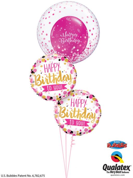 Bukiet 1181 Pink & Gold Confetti Birthday Bouquety Qualatex #57790 49170-2 25588