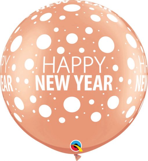 30" / 76cm Happy New Year Dots-A-Round Asst of Gold, Rose Gold Qualatex #80680-1