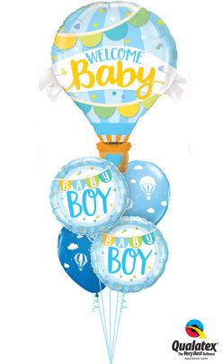 Bukiet 1236 Welcome Baby Boy Hot Air Balloon Qualatex #78654 85901-2 86560-2