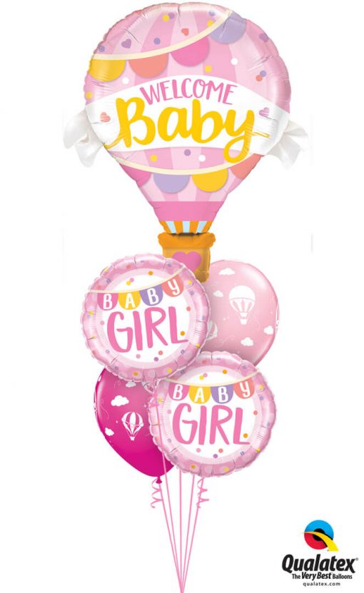 Bukiet 1238 Welcome Baby Girl Hot Air Balloon Qualatex #78656 85851-2 86559-2