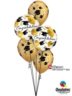 Bukiet 1325 Gold Balloons & Grad Caps Qualatex #82283-2 41544-3 58271-3