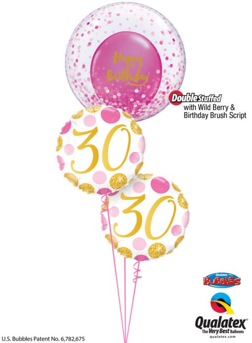 Bukiet 1356 Pink Dots 30th Birthday Bubble Qualatex #57790 88181-2 25572 80569