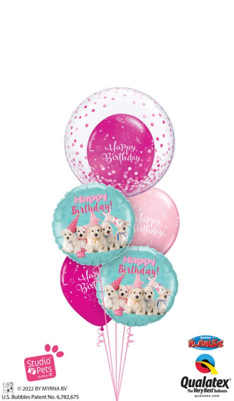 Bukiet 1608 Birthday Doggies & Confetti Qualatex #57790 57620-2 25588-3